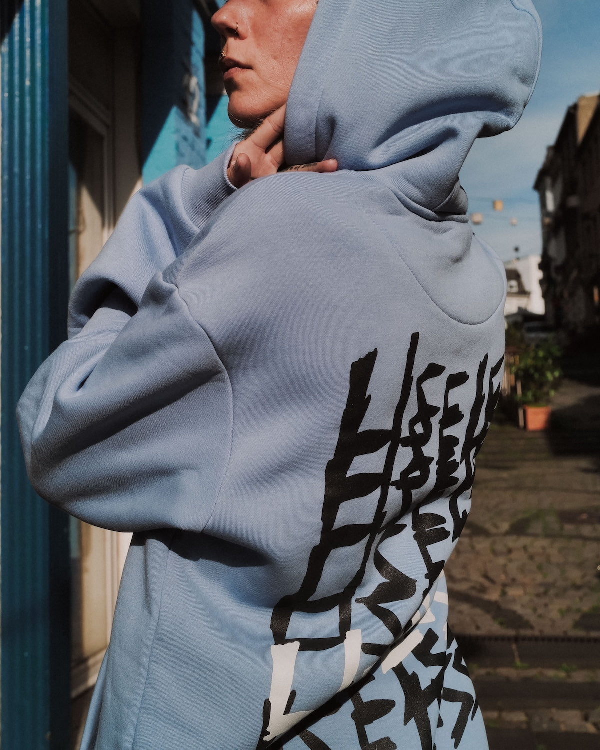 Scrawled Premium Oversized Hoodie Powderblue