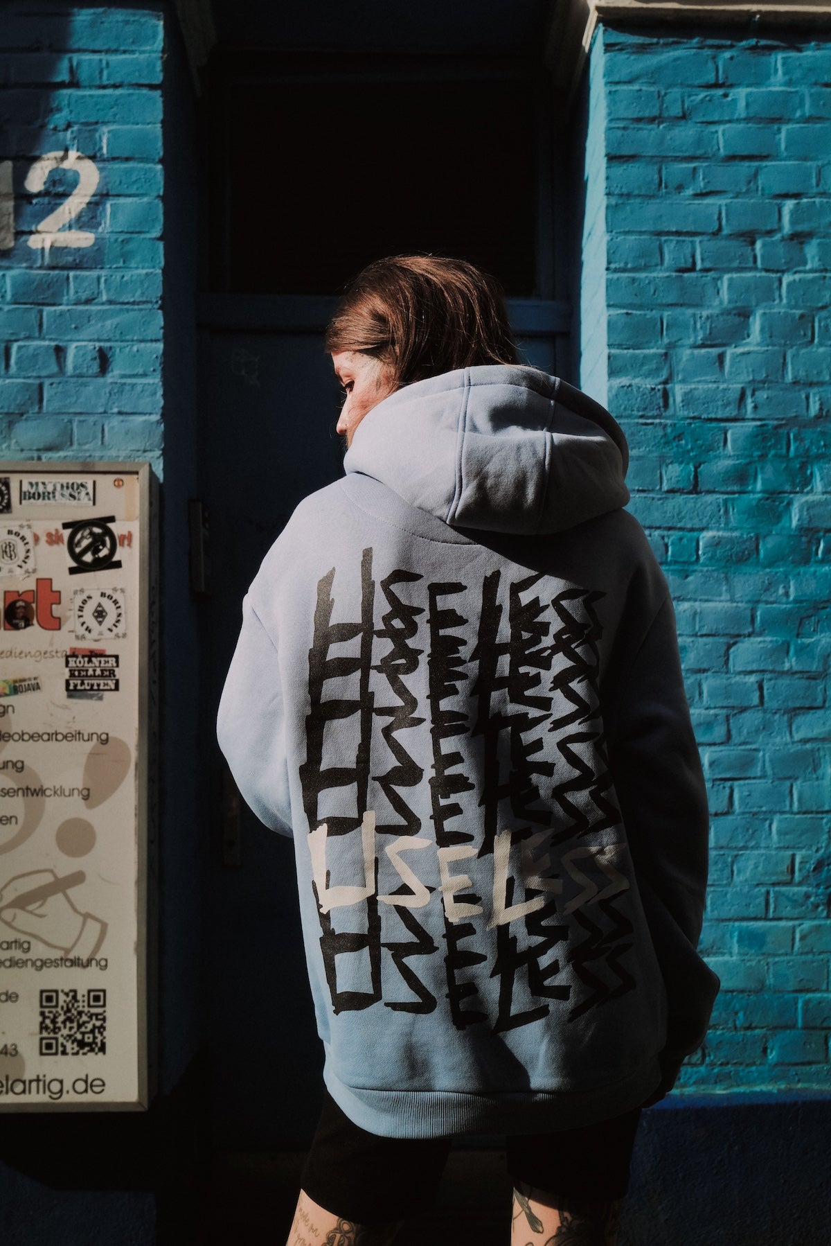 Scrawled Premium Oversized Hoodie Powderblue