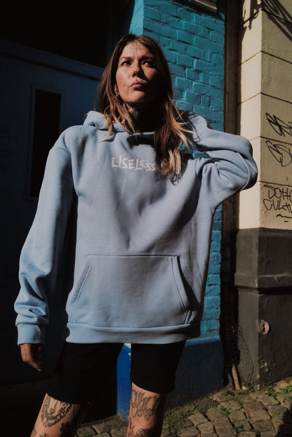 Scrawled Premium Oversized Hoodie Powderblue