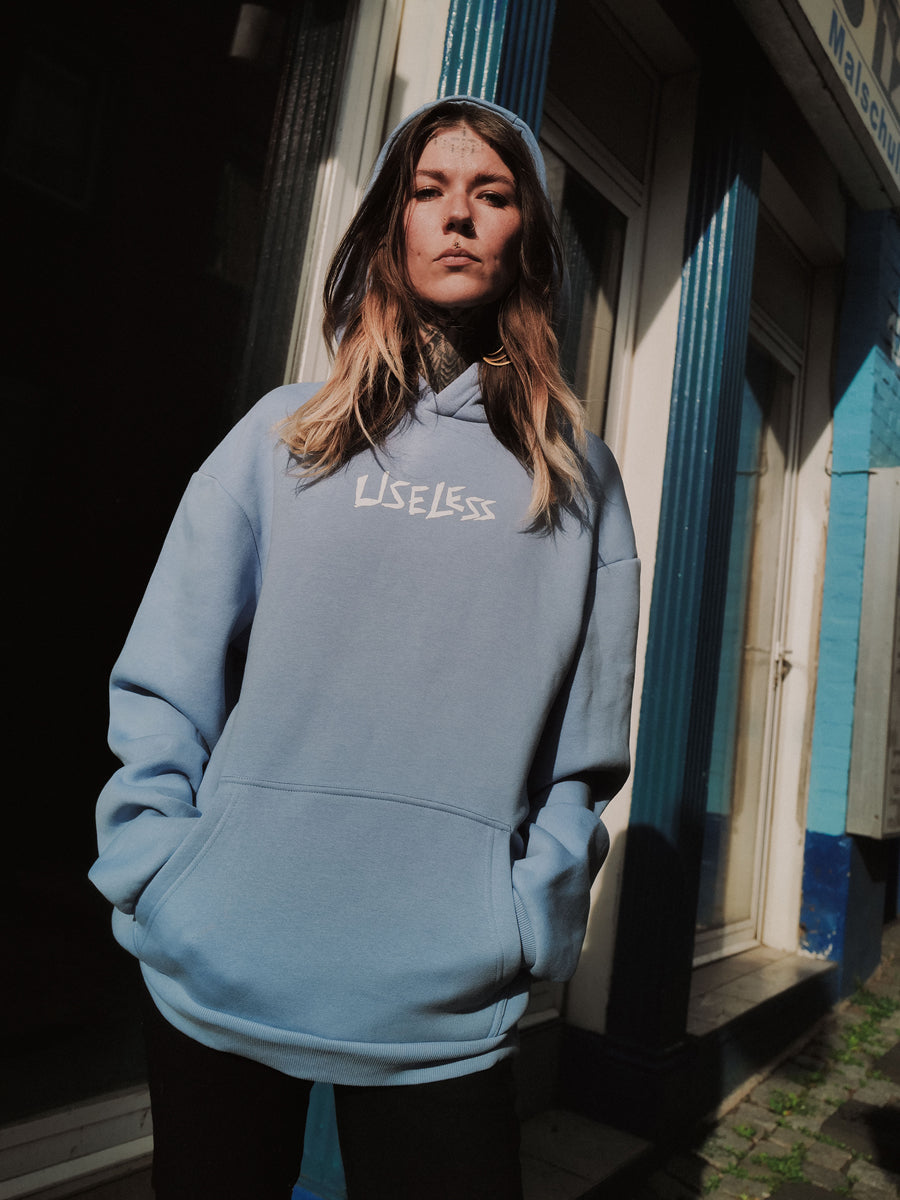 Scrawled Premium Oversized Hoodie Powderblue