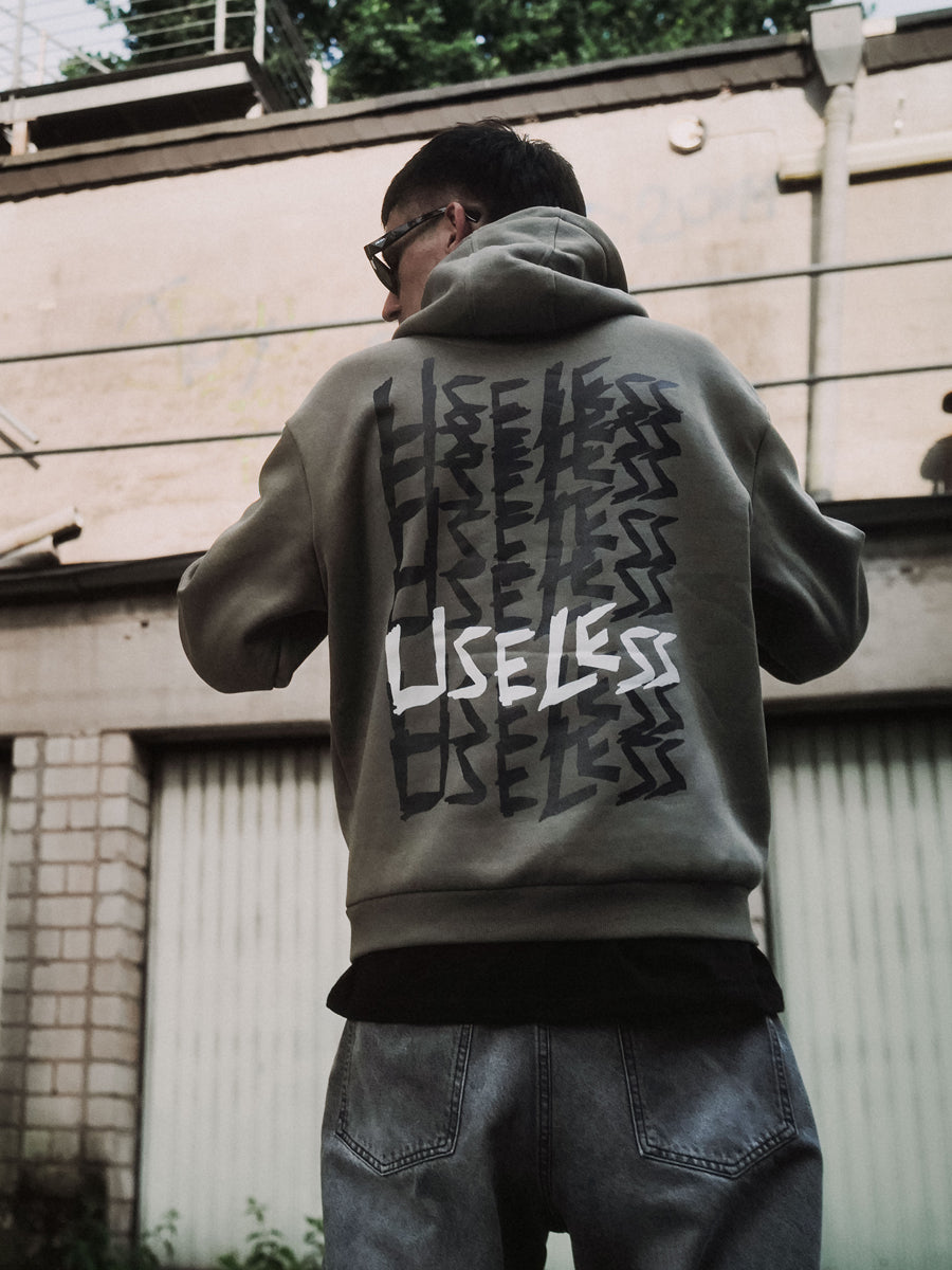 Scrawled Premium Oversized Hoodie Olive